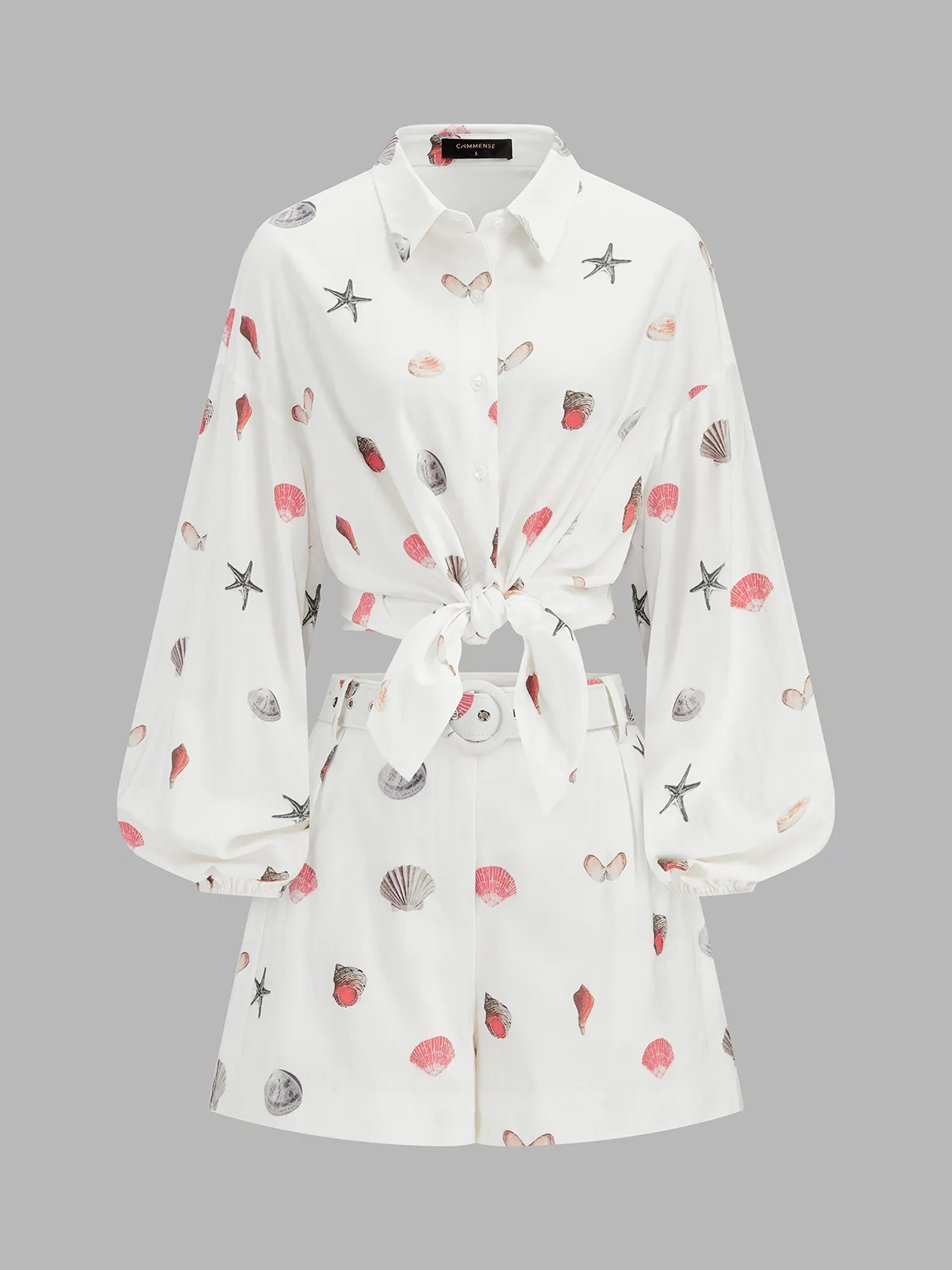 Seashell Print Linen Blend Shirt & Shorts Set sold by COMMENSE product image thumbnail 2