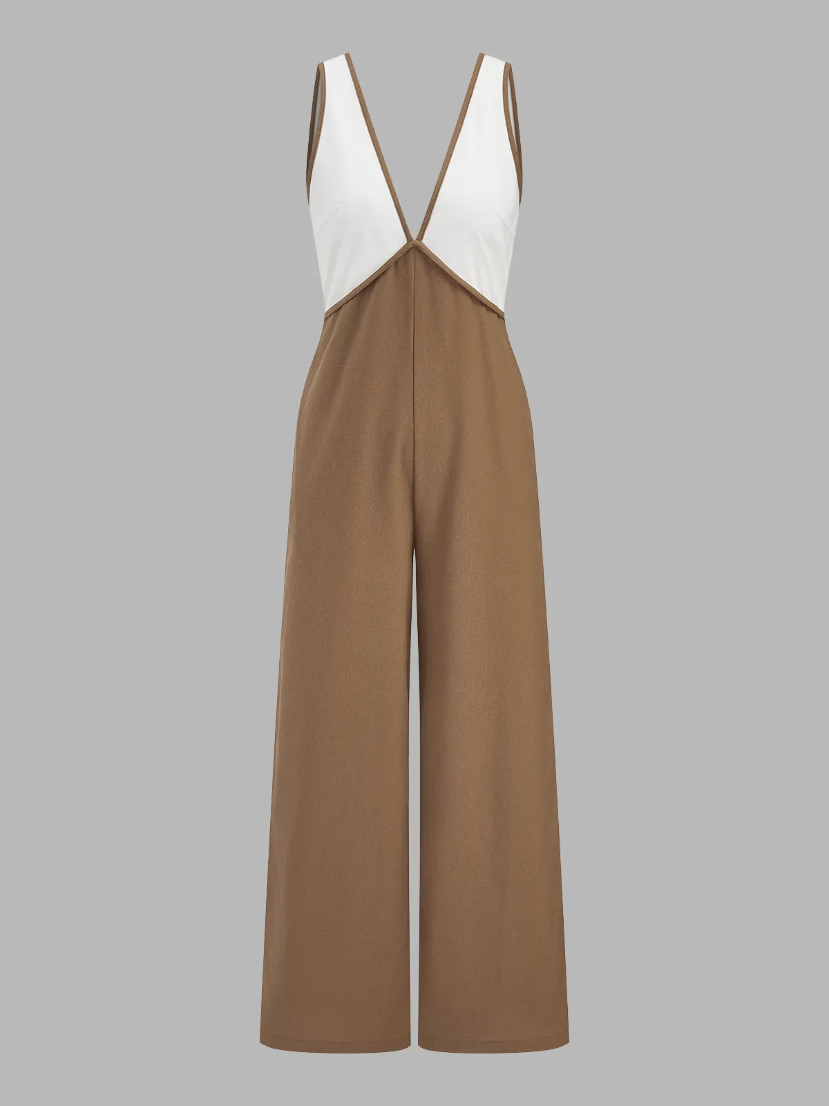 Color-Block Cotton Linen Wide Leg Jumpsuit sold by COMMENSE product image thumbnail 2