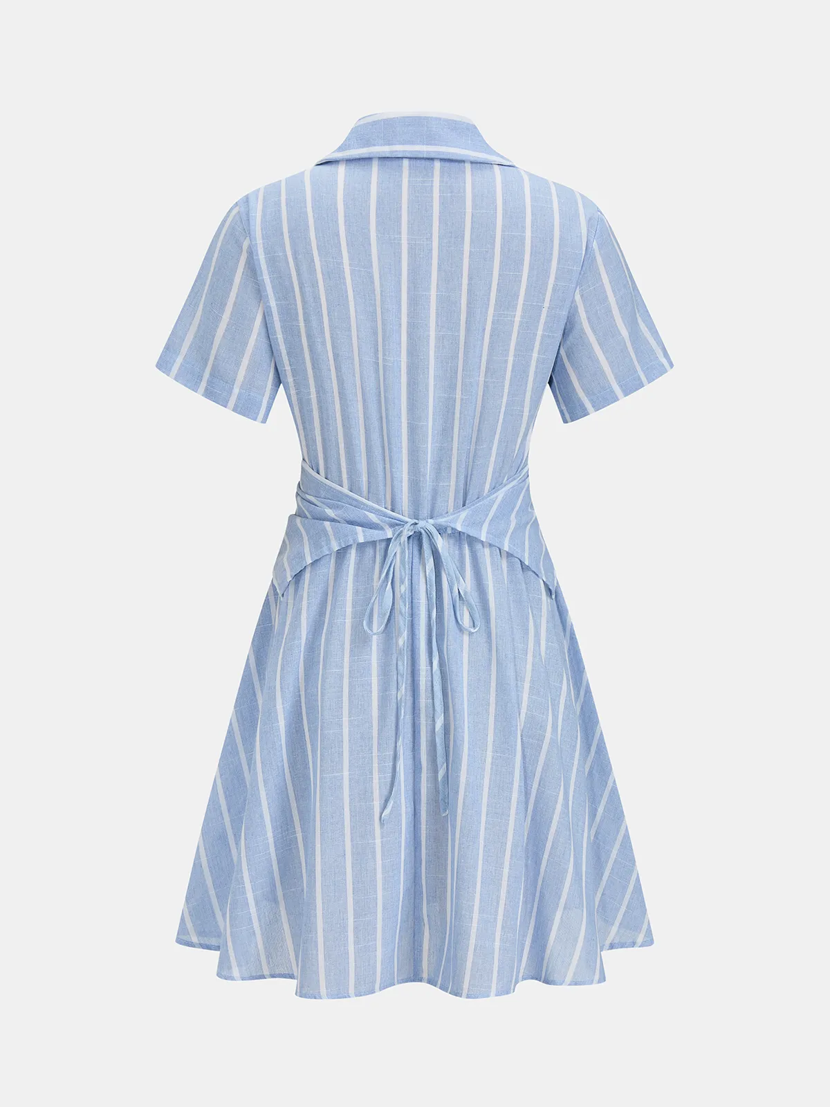Striped Cotton Linen Short Sleeve Shirt Dress sold by COMMENSE product image thumbnail 2