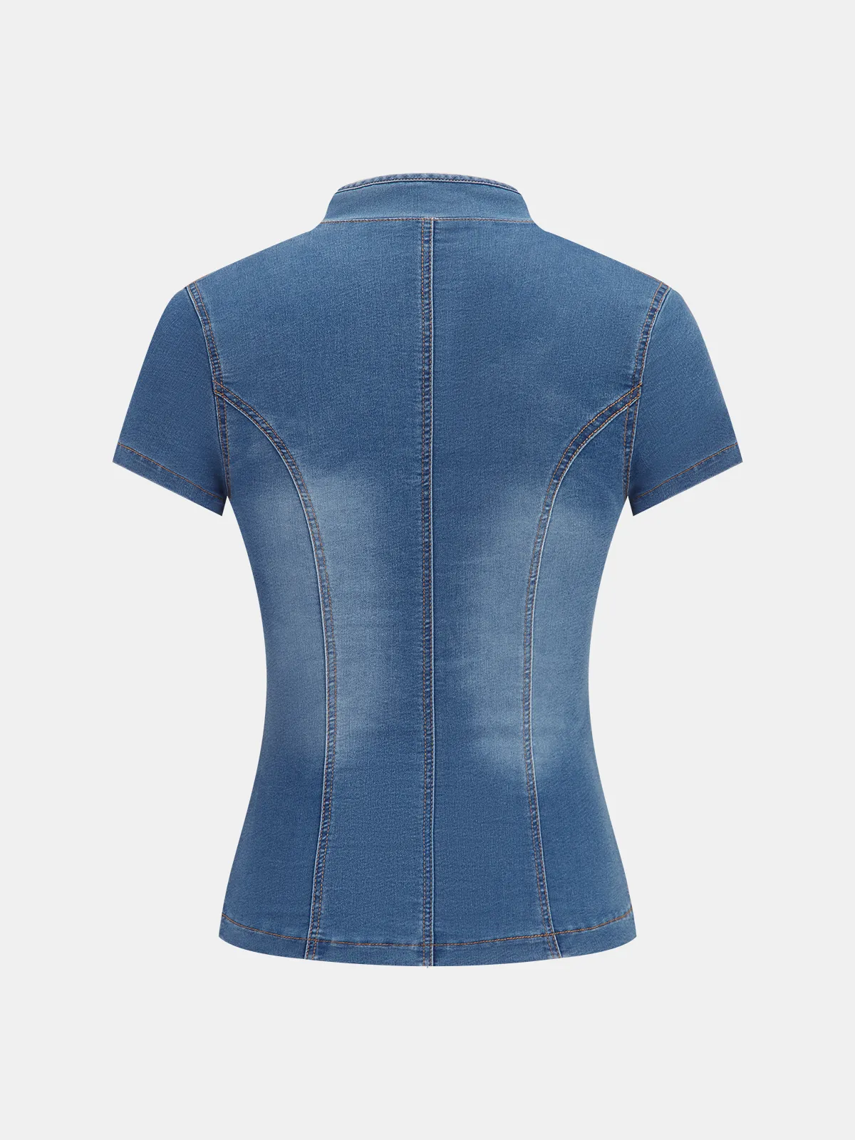 Frog Button Short Sleeve Denim Blouse sold by COMMENSE product image thumbnail 2