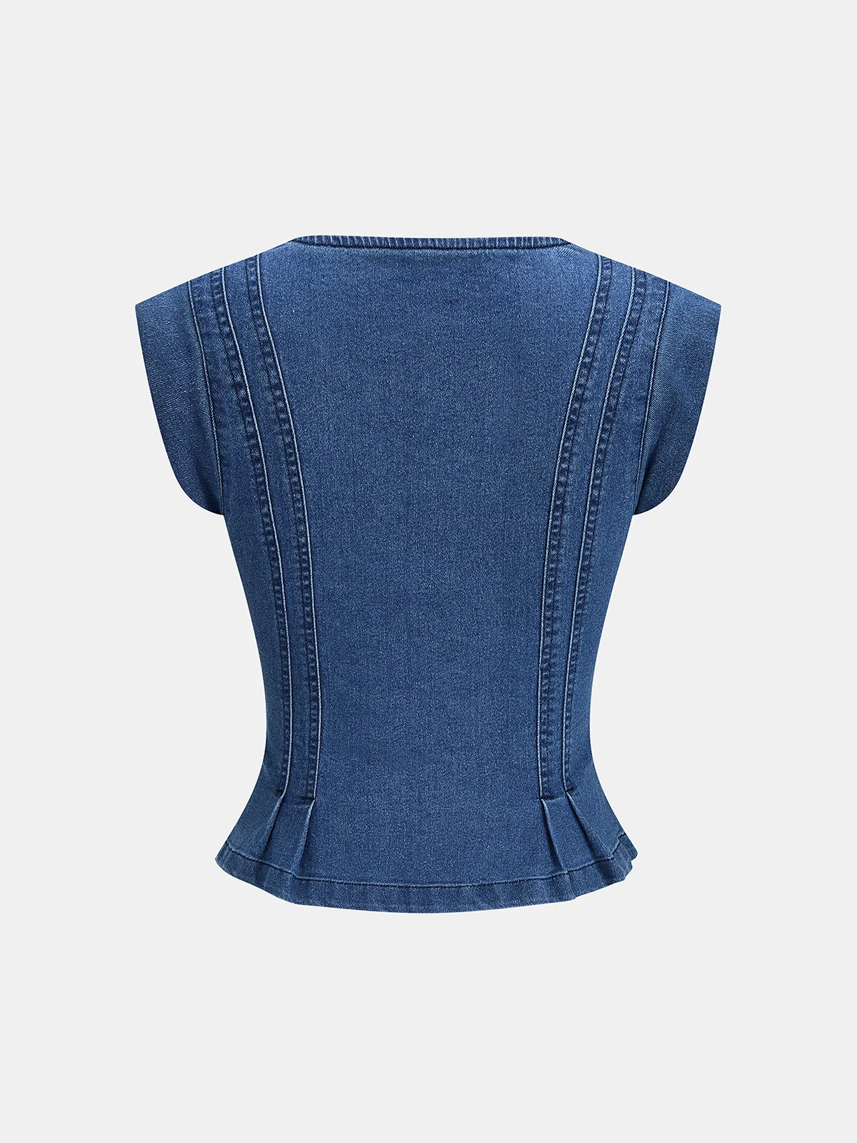 Button Front V Neck Denim Top sold by COMMENSE product image thumbnail 2