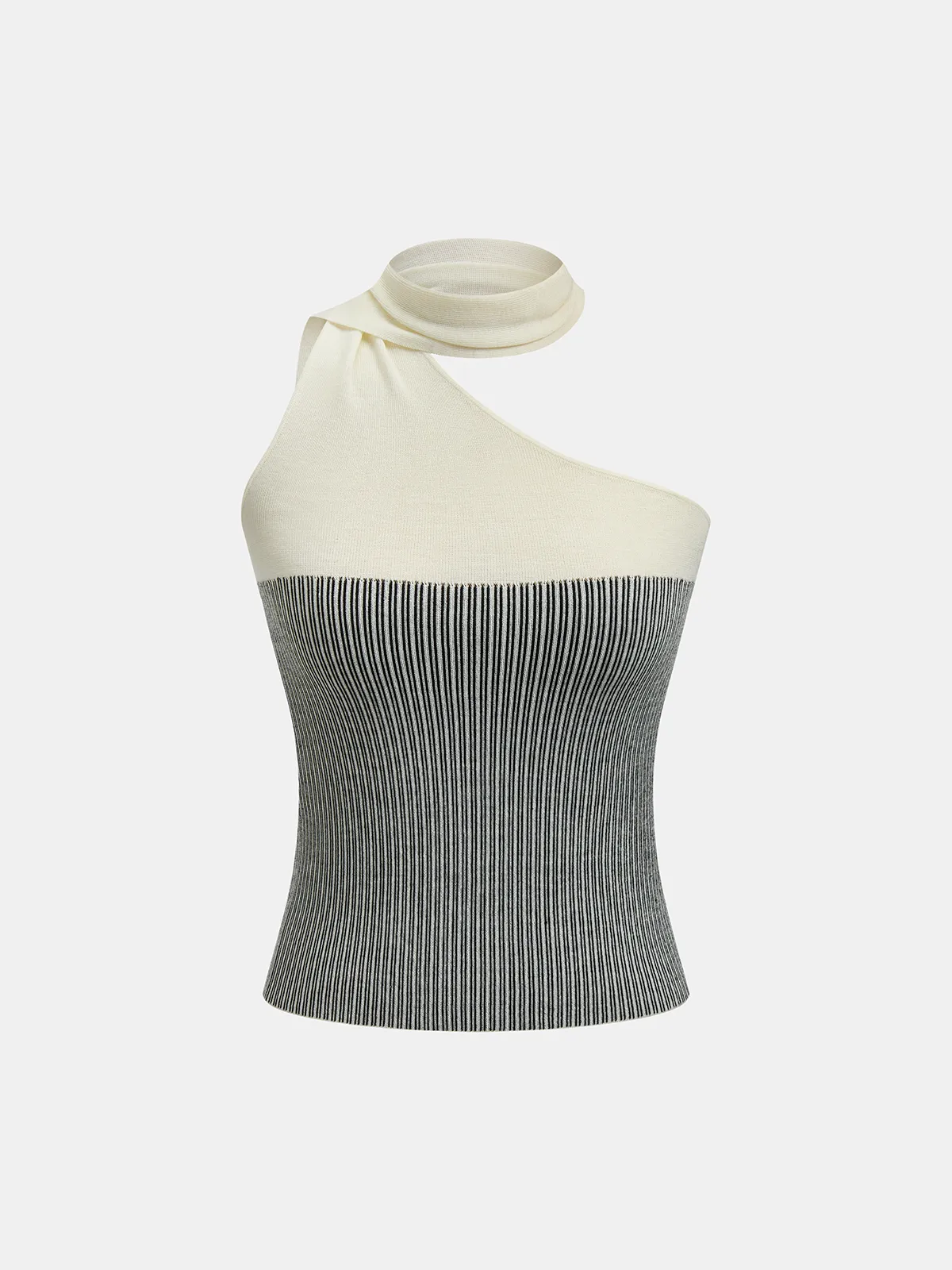 Wool Blend Color Block One Shoulder Knit Top sold by COMMENSE