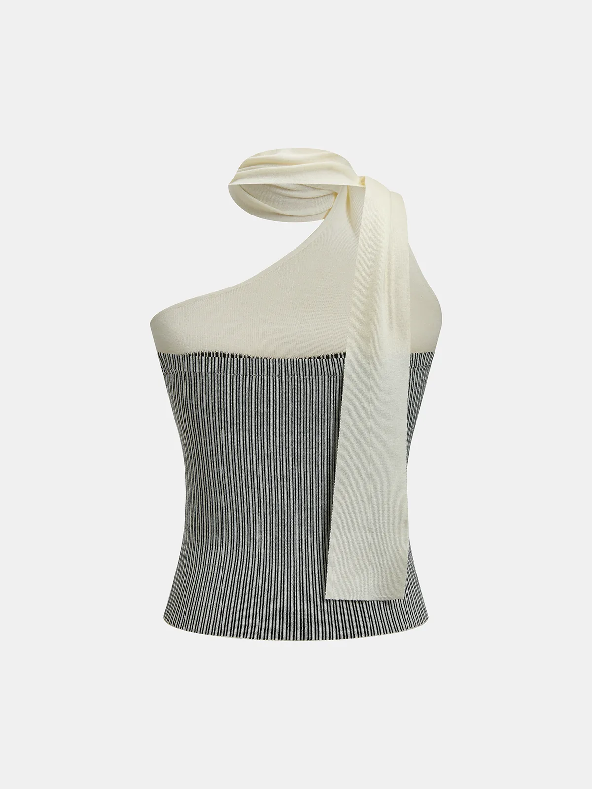 Wool Blend Color Block One Shoulder Knit Top sold by COMMENSE product image thumbnail 2