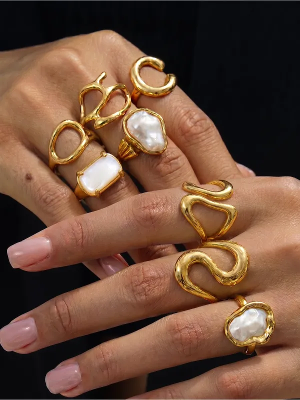 7PCS Irregular Pearl Ring Set made by COMMENSE