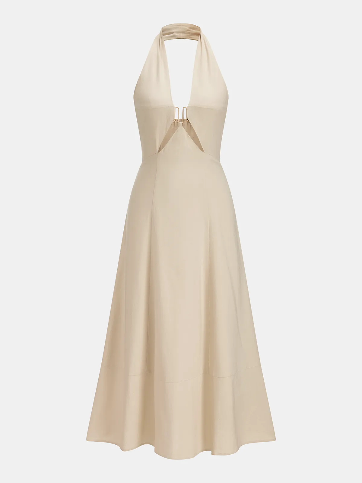 Cut-Out Linen-Blend Halter Maxi Dress sold by COMMENSE product image thumbnail 2