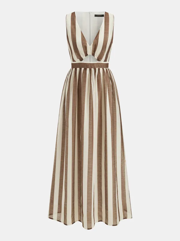Sleeveless V-Neck Striped Cut-Out Maxi Dress made by COMMENSE