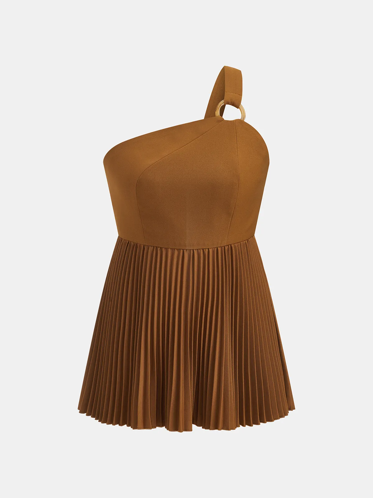 One Shoulder Pleated Hem Ring Detail Top sold by COMMENSE