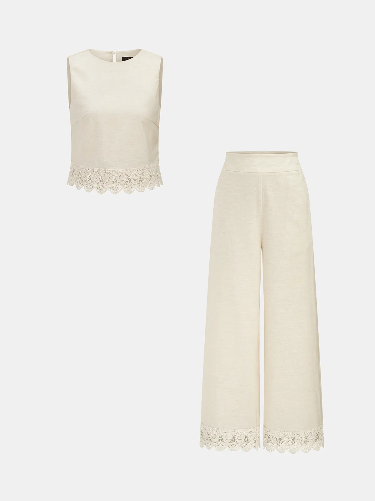 Cotton Linen Lace Trim Two-Piece Pants Set sold by COMMENSE product image thumbnail 2
