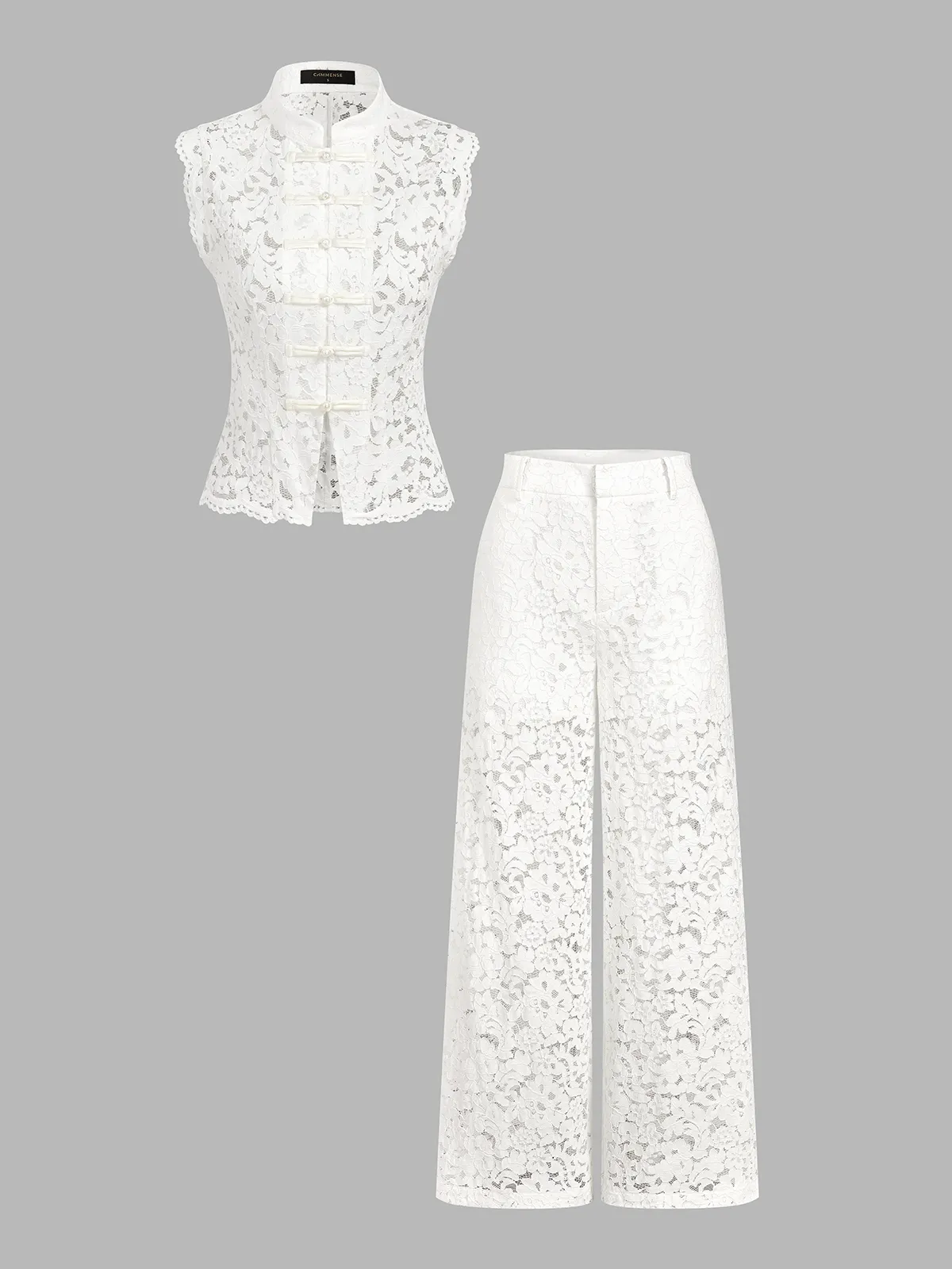 Frog Button Mandarin Collar Lace Vest & Pants Set sold by COMMENSE product image thumbnail 2
