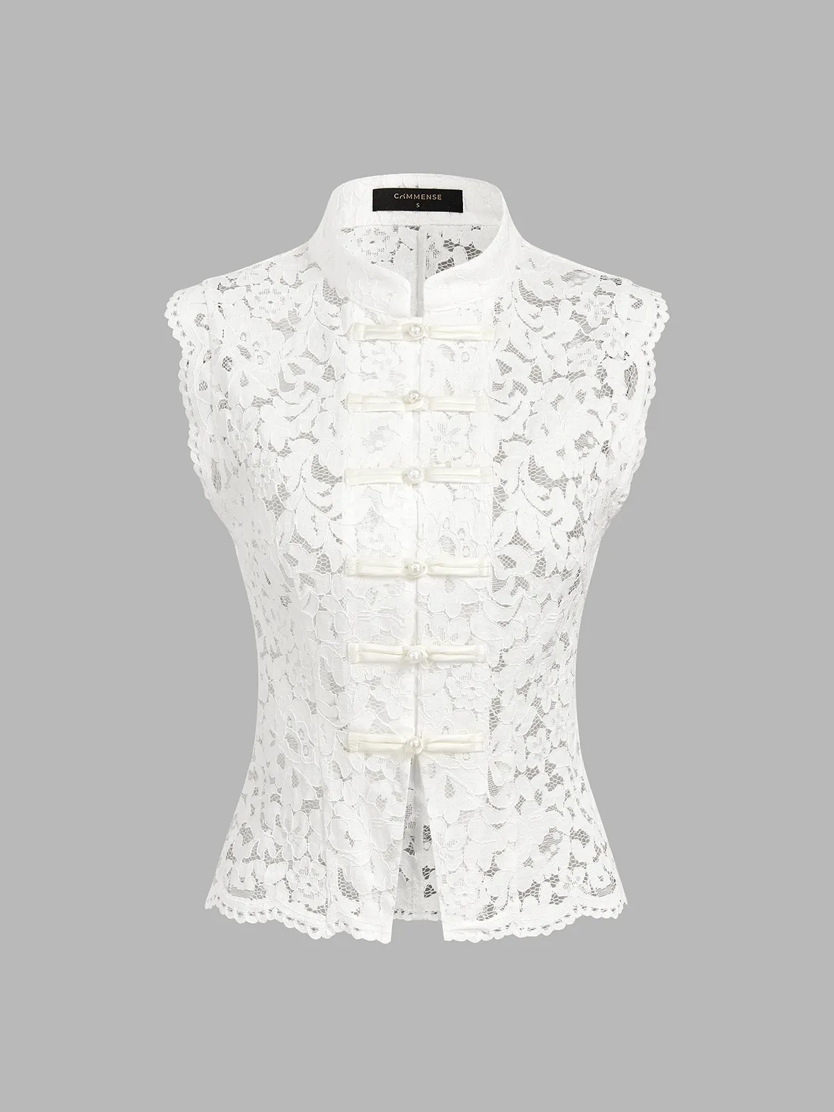 Frog Button Mandarin Collar Lace Vest & Pants Set sold by COMMENSE product image thumbnail 3
