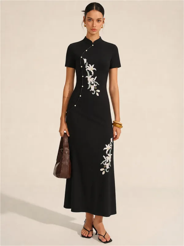 Floral Embroidered Cheongsam Maxi Dress made by COMMENSE