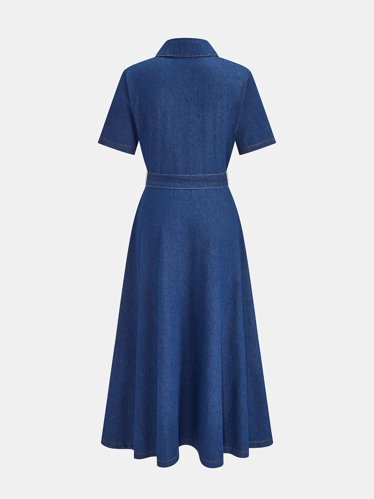 Belted Short Sleeve Denim Shirt Dress sold by COMMENSE product image thumbnail 3