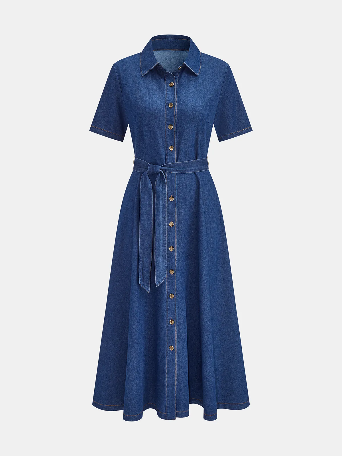 Belted Short Sleeve Denim Shirt Dress sold by COMMENSE product image thumbnail 2
