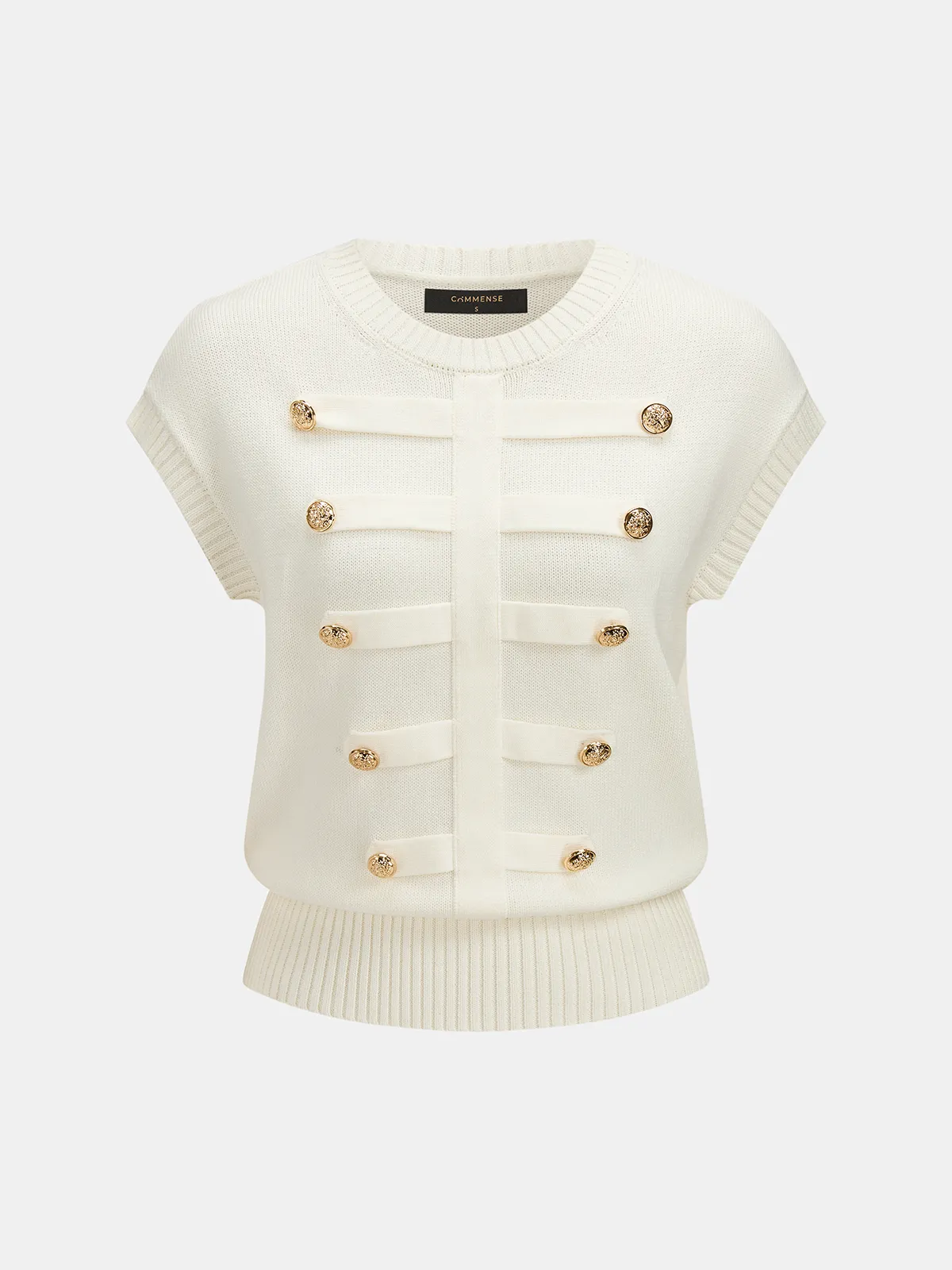 Decorative Metal Button Crew Neck Knit Top sold by COMMENSE product image thumbnail 2