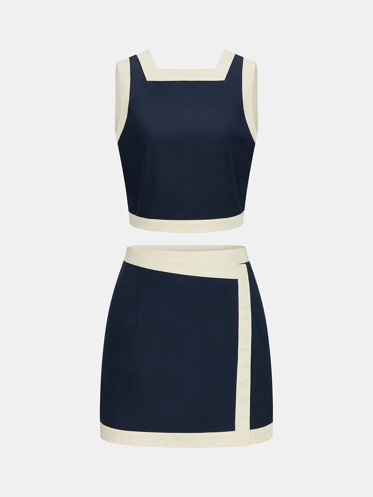 Cotton Contrast Trim Two Piece Skirt Set sold by COMMENSE product image thumbnail 2