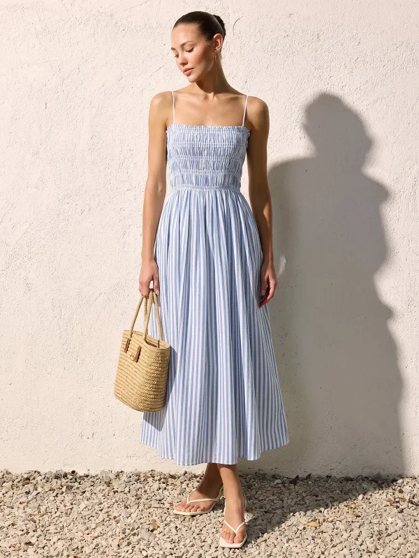 Smocked Striped Cami Maxi Dress made by COMMENSE