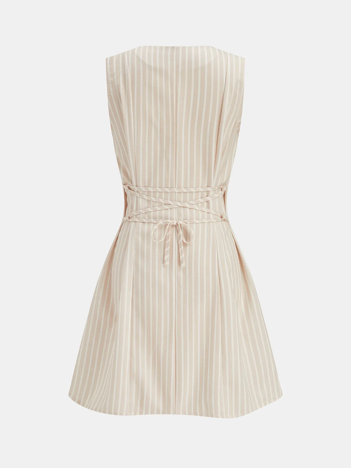 Lace-Up Back Striped Button Front Mini Dress sold by COMMENSE product image thumbnail 3