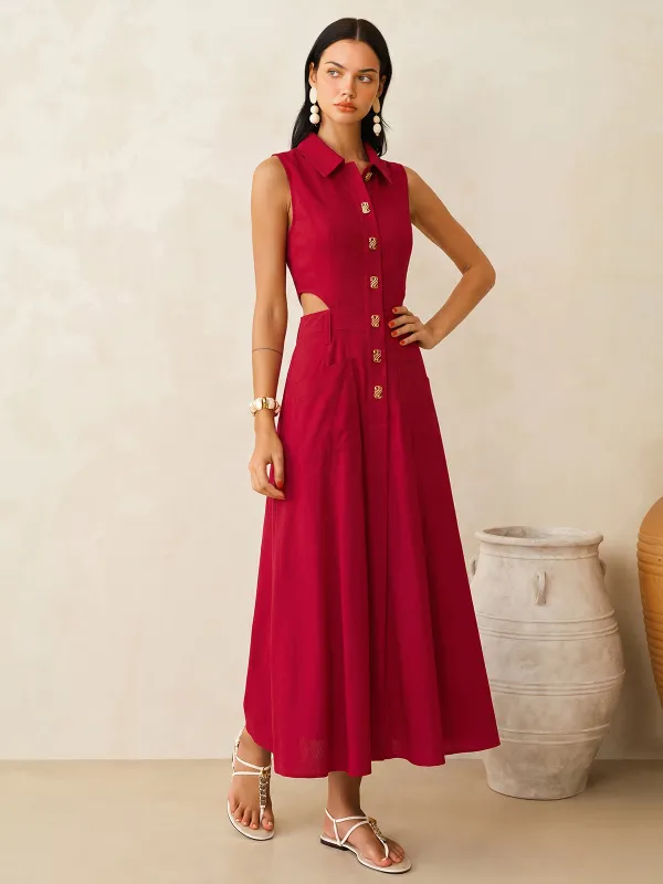 Cotton Linen Sleeveless Cutout Maxi Dress made by COMMENSE