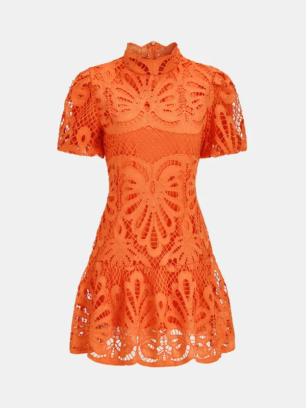 High Neck Short Sleeve Guipure Lace Mini Dress made by COMMENSE