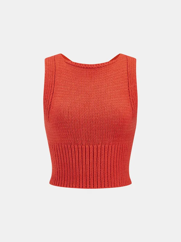 Crisscross Back Cropped Knitted Tank Top made by COMMENSE