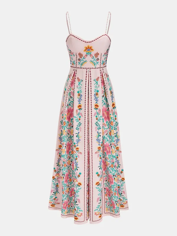 Floral Print Pearl Strap Maxi Dress made by COMMENSE