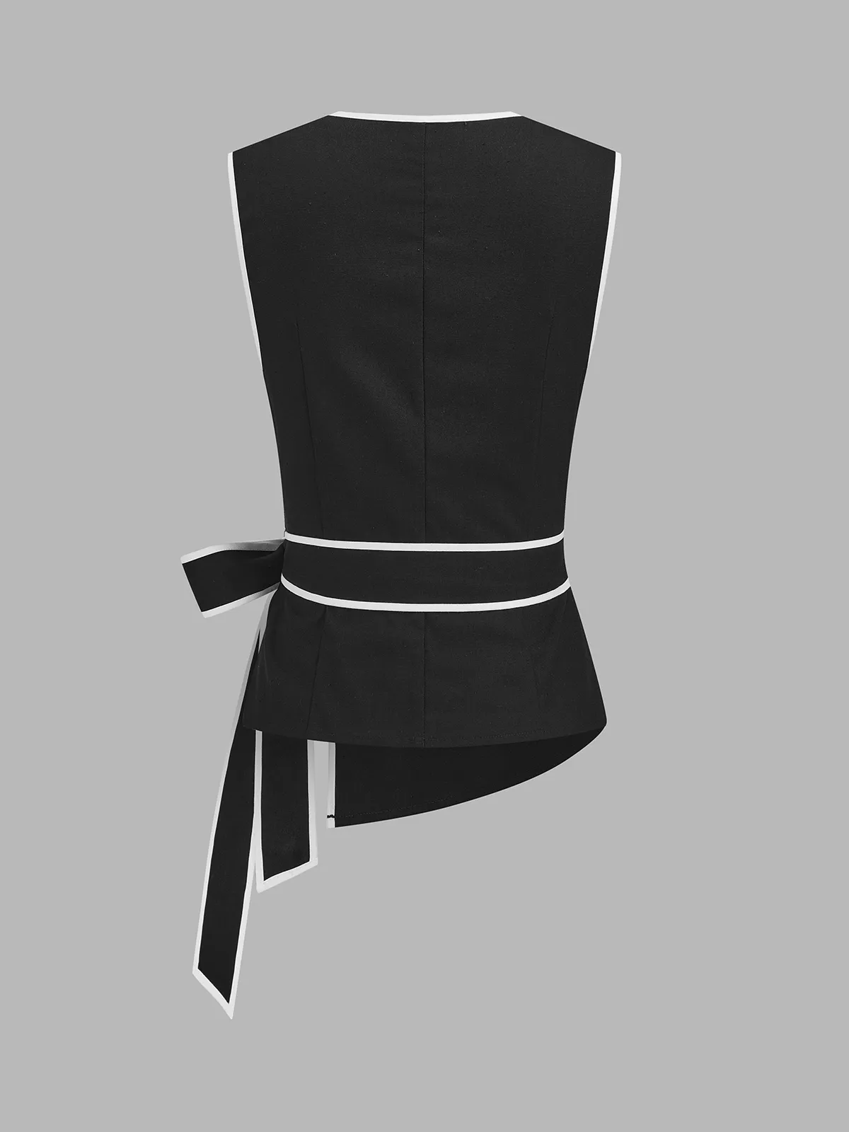 Linen Blend Contrast Trim Tie Waist Blouse sold by COMMENSE product image thumbnail 2