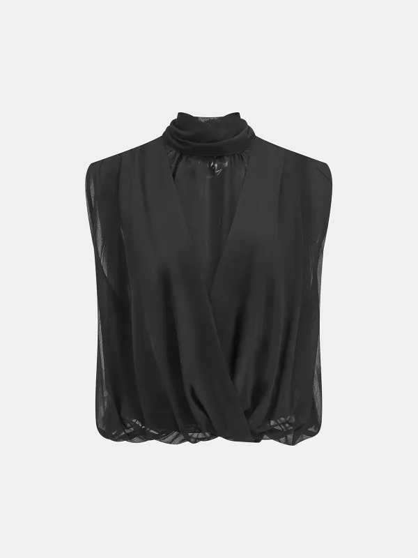 Sheer Chiffon Mock Neck Sleeveless Blouse made by COMMENSE