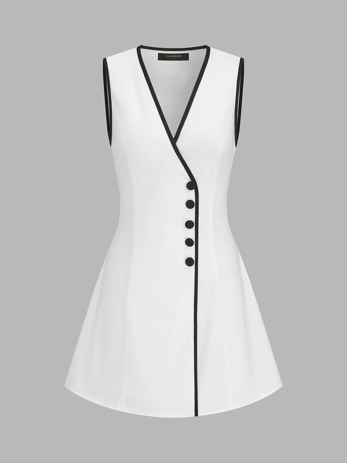 Linen Blend Contrast Trim Sleeveless Mini Dress sold by COMMENSE product image thumbnail 5