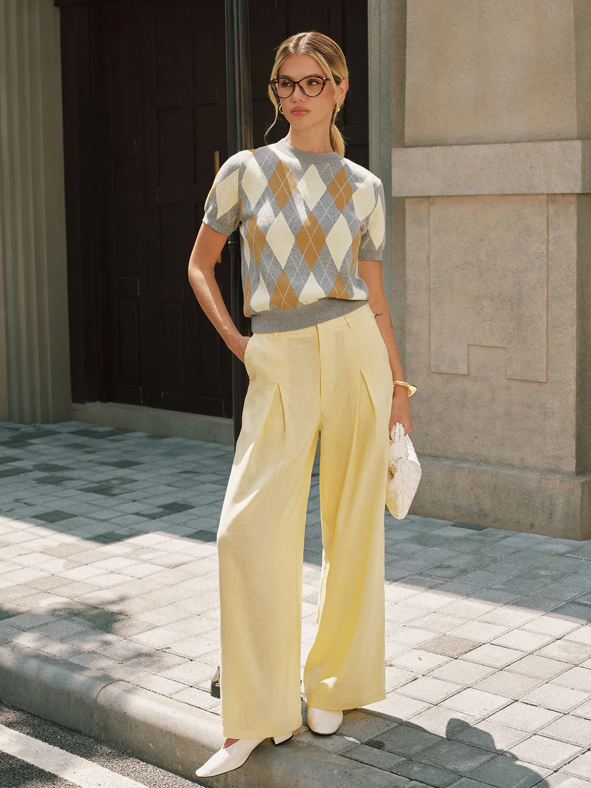 Argyle Short Sleeve Knit Sweater sold by COMMENSE product image thumbnail 5