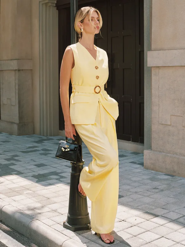 Tencel Linen Blend Belted Vest made by COMMENSE
