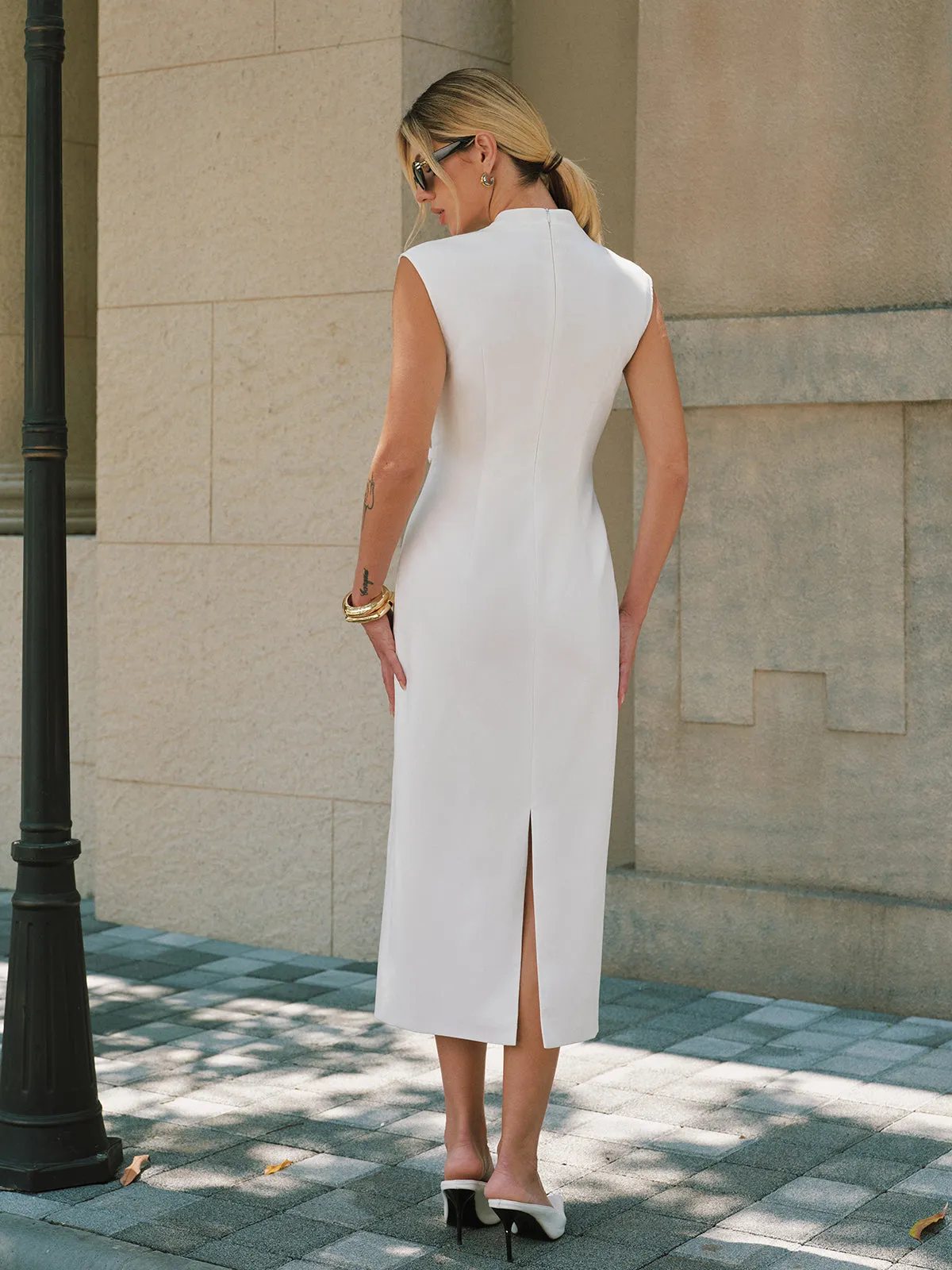 Sleeveless Buckle Detail Mandarin Collar Maxi Dress sold by COMMENSE product image thumbnail 3