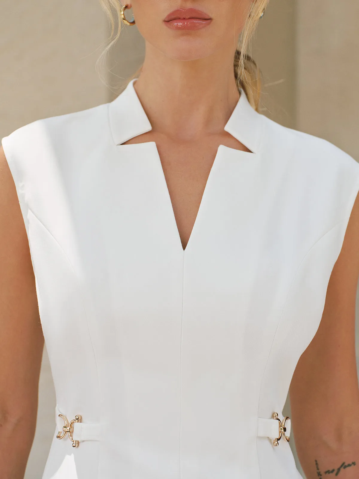 Sleeveless Buckle Detail Mandarin Collar Maxi Dress sold by COMMENSE product image thumbnail 5