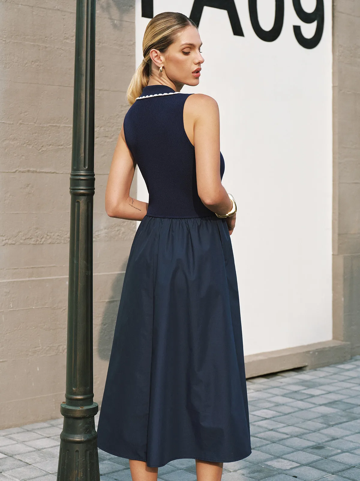 Sleeveless Collared Pocketed Maxi Dress sold by COMMENSE product image thumbnail 4