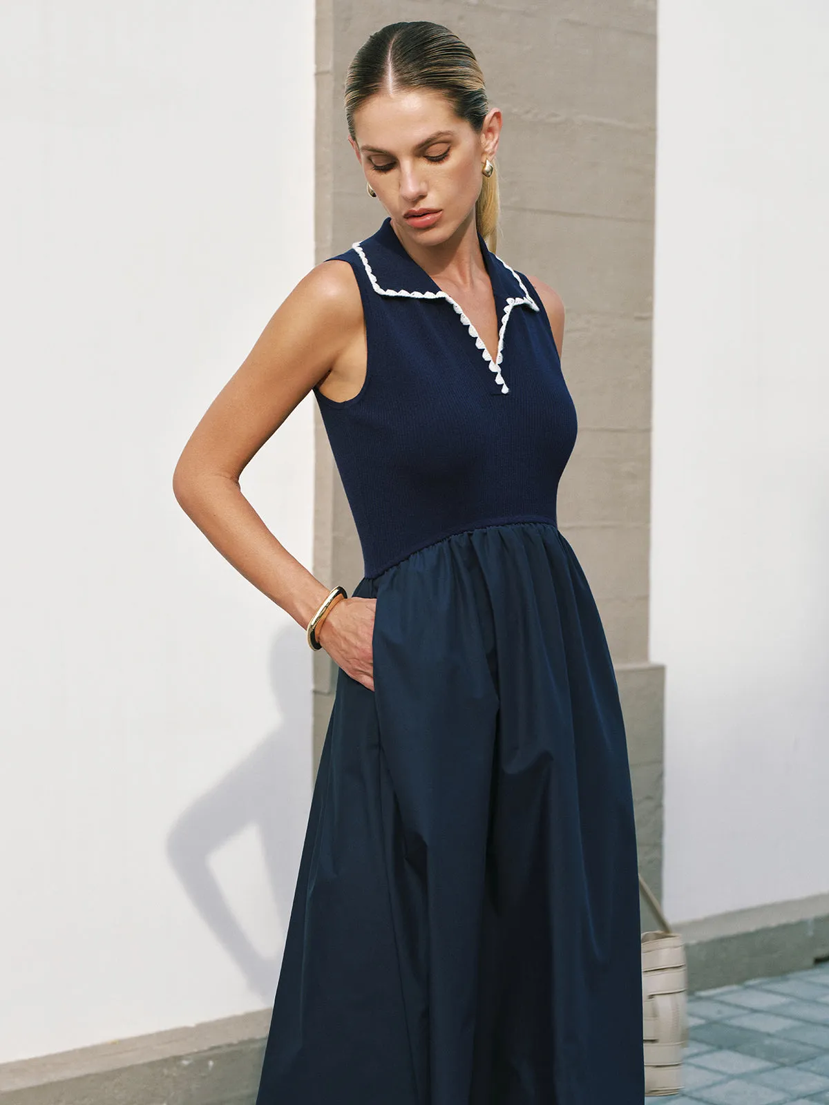 Sleeveless Collared Pocketed Maxi Dress sold by COMMENSE product image thumbnail 5