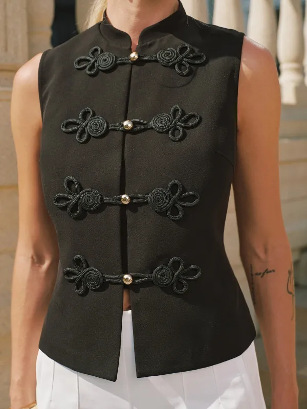 Mandarin Collar Chinese Knot Vest made by COMMENSE