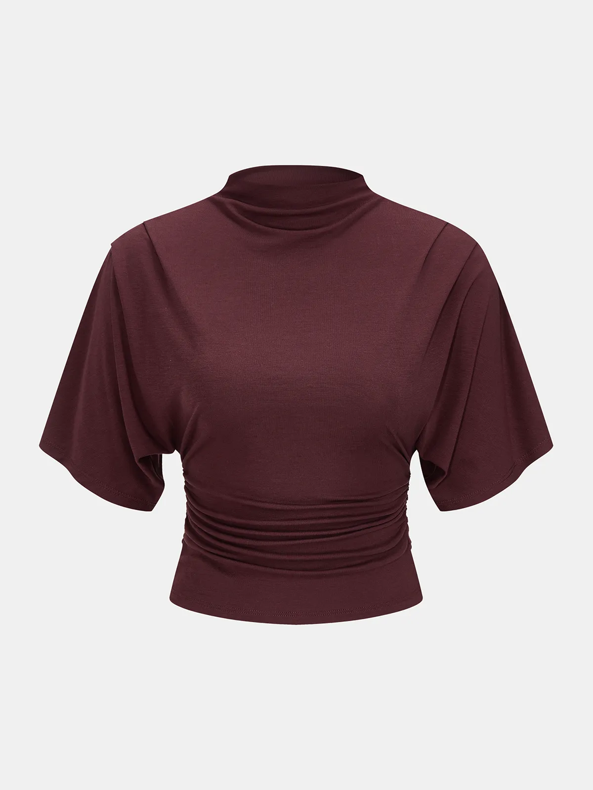 Mock Neck Ruched Half-Sleeve Top sold by COMMENSE product image thumbnail 2