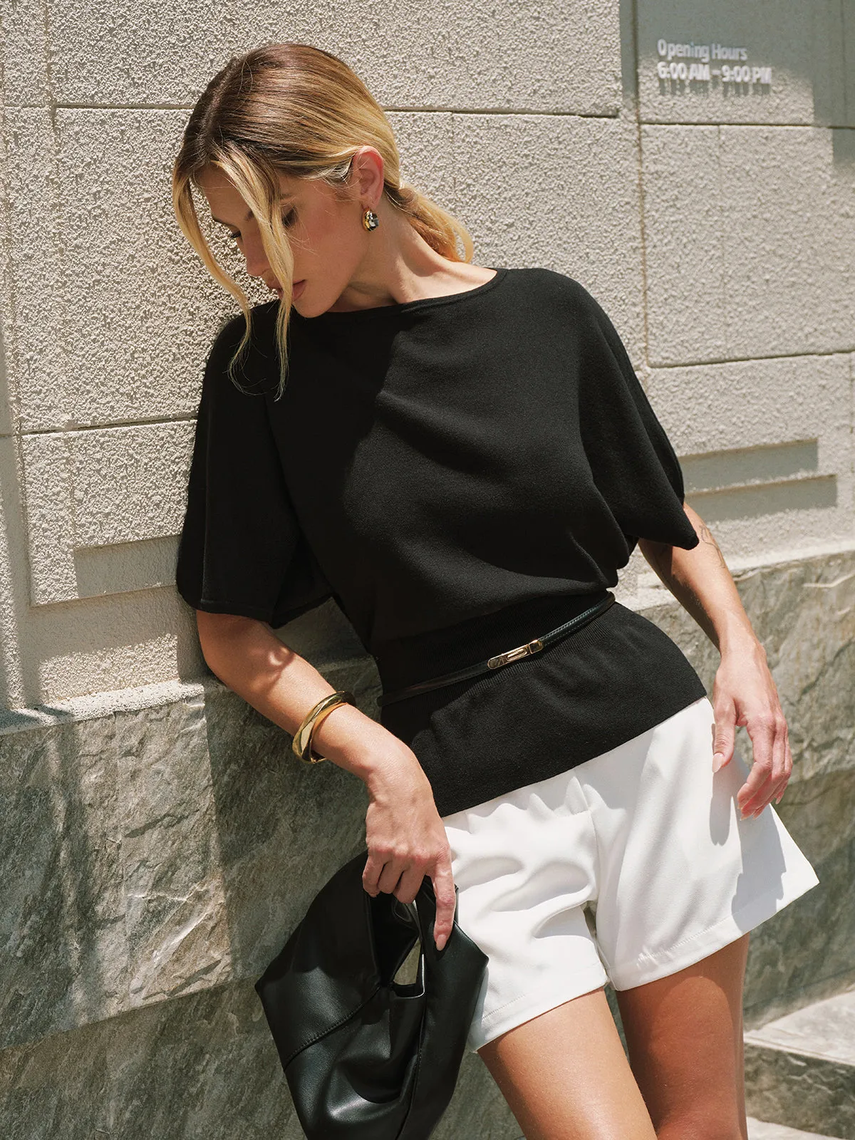 Tencel Batwing Sleeve Belted Knit Top sold by COMMENSE product image thumbnail 3