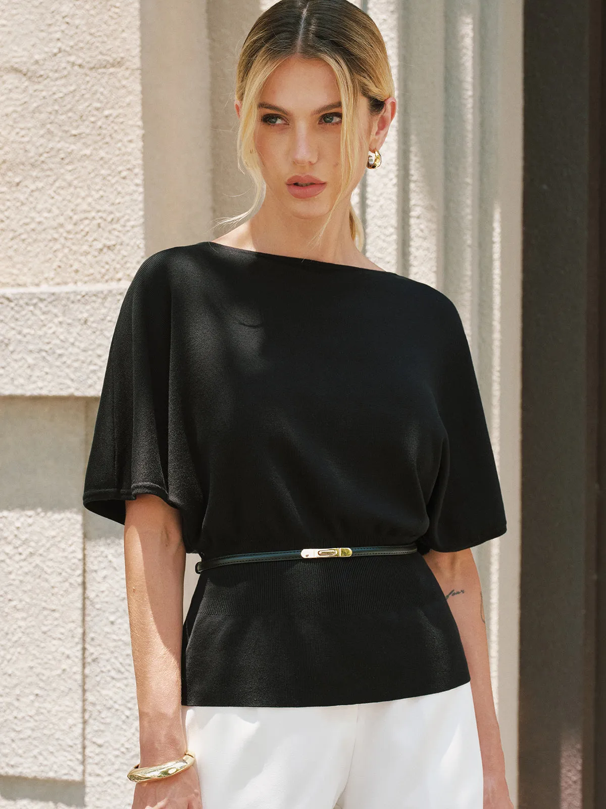 Tencel Batwing Sleeve Belted Knit Top sold by COMMENSE product image thumbnail 4