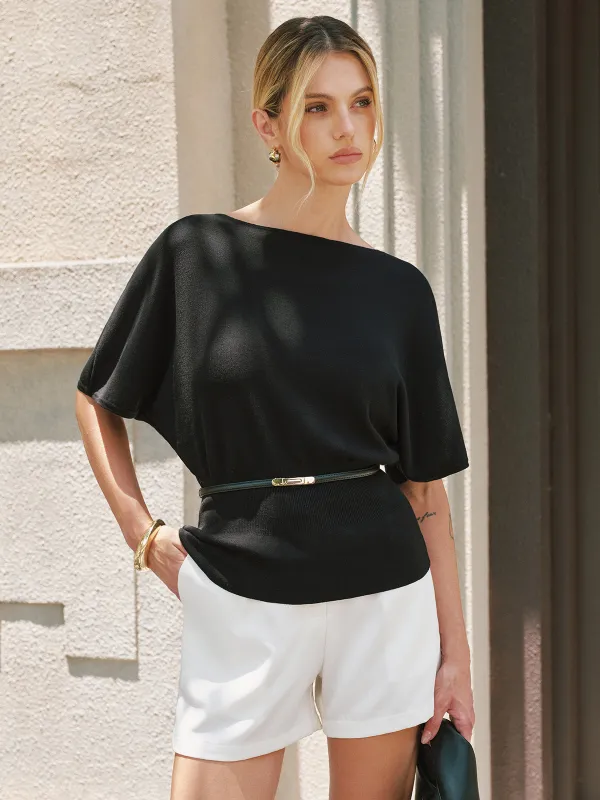 Tencel Batwing Sleeve Belted Knit Top made by COMMENSE