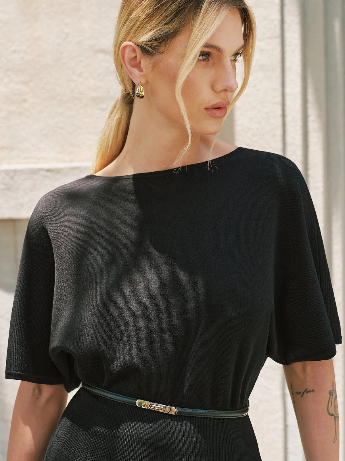 Tencel Batwing Sleeve Belted Knit Top sold by COMMENSE product image thumbnail 5