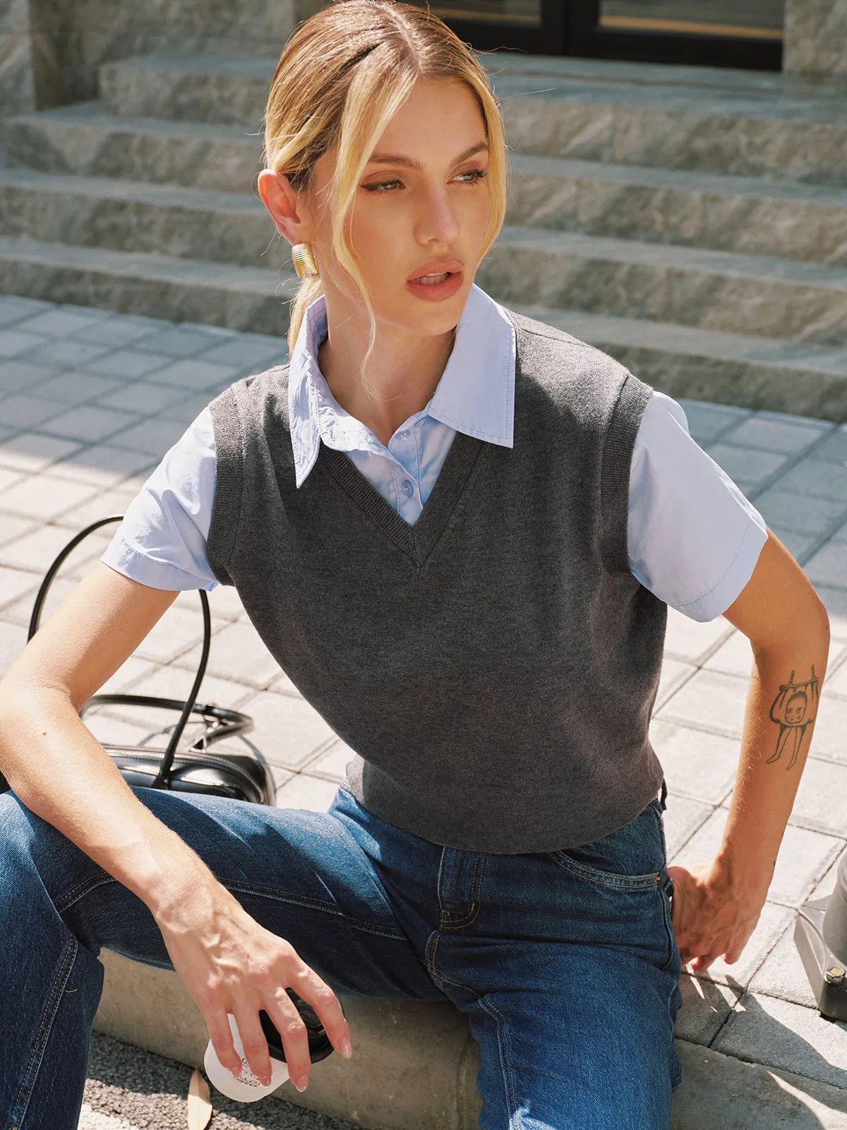 2-in-1 Wool Blend Patchwork Knit Top sold by COMMENSE product image thumbnail 2