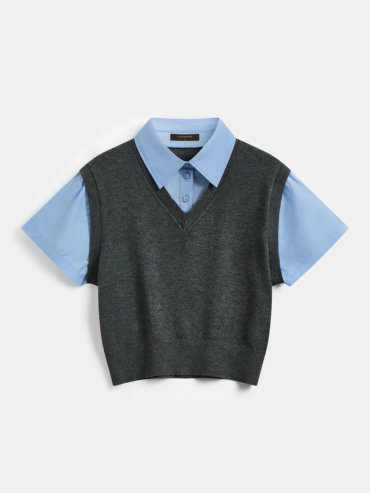 2-in-1 Wool Blend Patchwork Knit Top sold by COMMENSE product image thumbnail 3