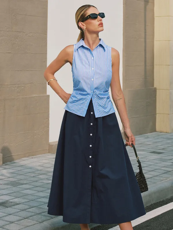 Sleeveless Striped Patchwork Midi Dress made by COMMENSE