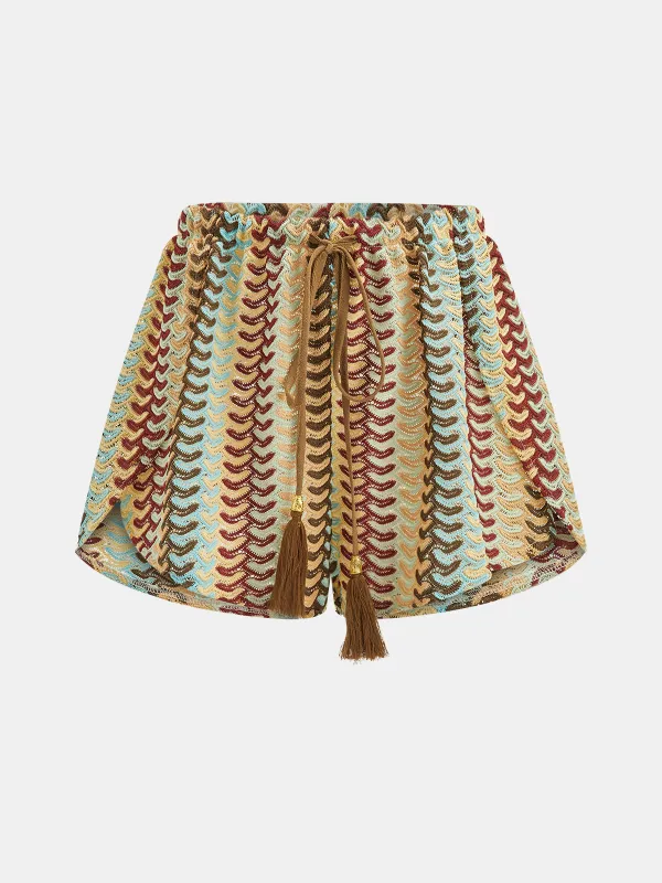 Tassel Drawstring Multicolor Chevron Shorts made by COMMENSE