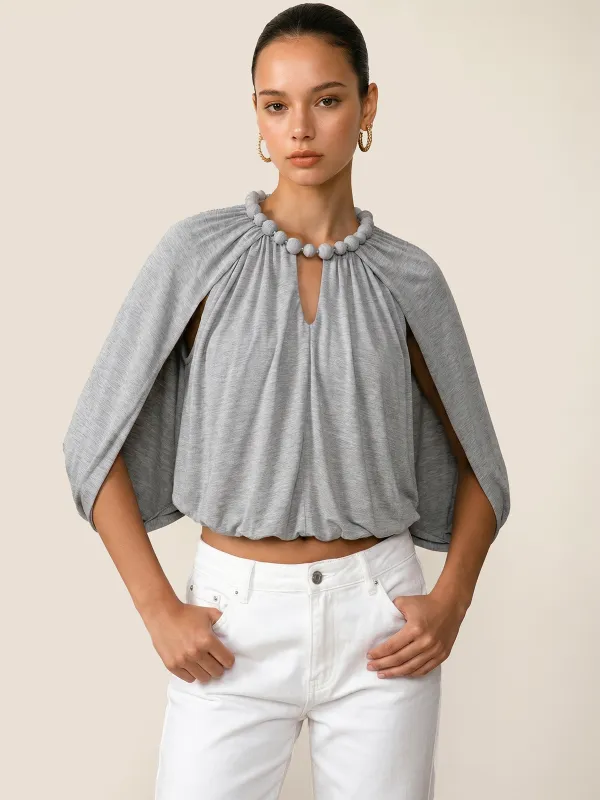 Beaded Collar Cape-Sleeve Blouse made by COMMENSE