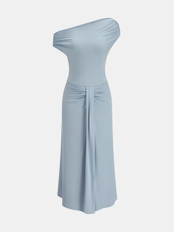 Off Shoulder Draped Waist Midi Dress made by COMMENSE