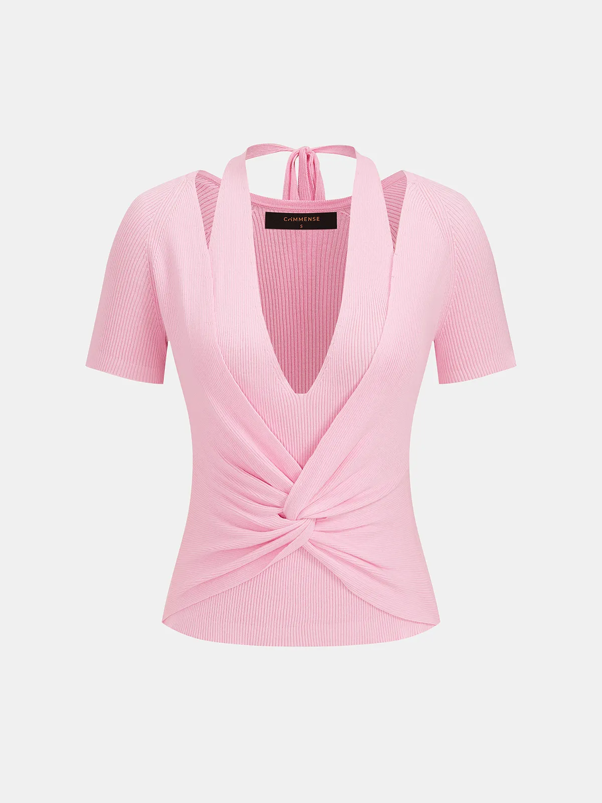 Halter Twist-Front Knit Top & Drawstring Pants Set sold by COMMENSE product image thumbnail 2