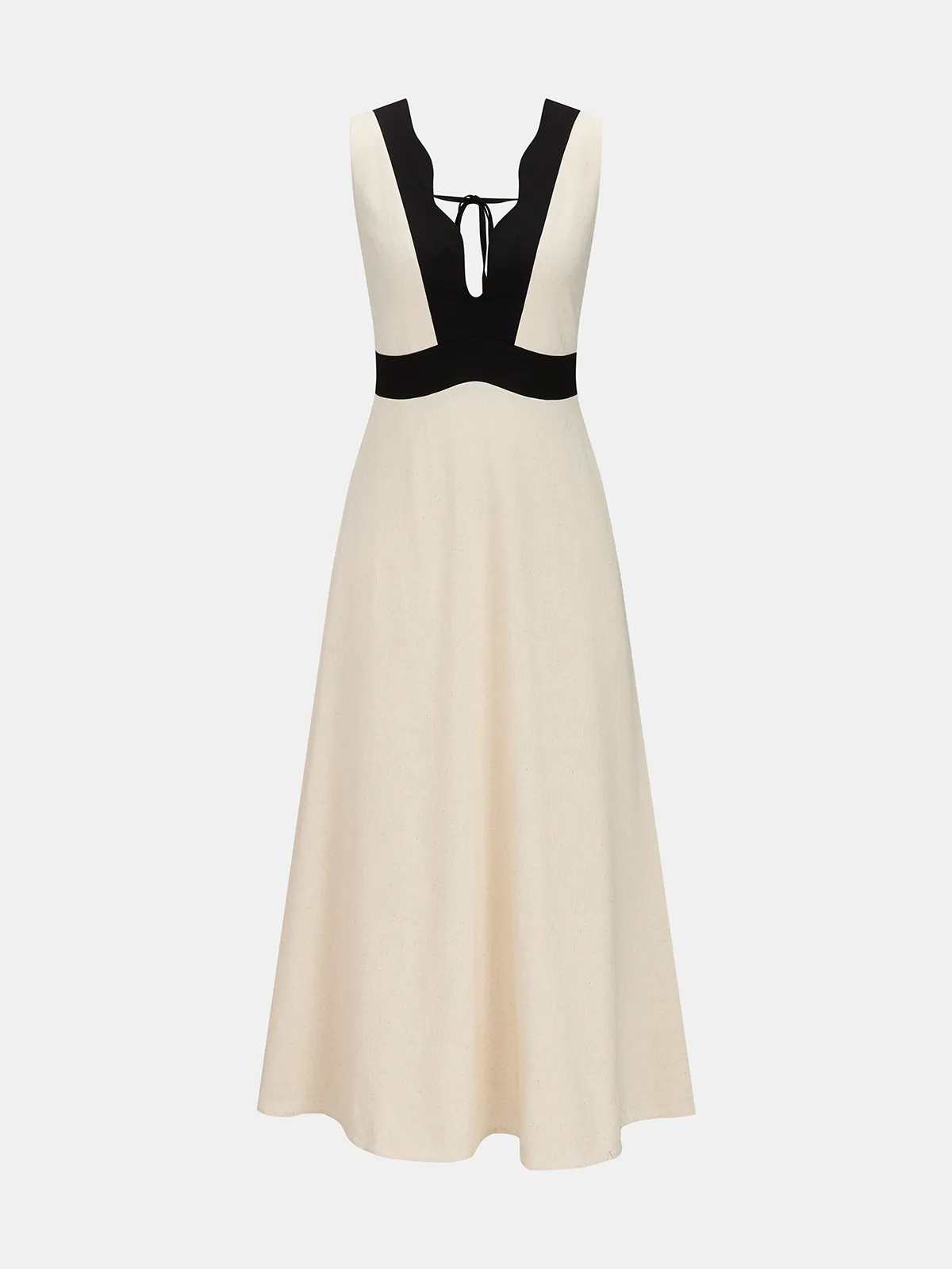 Sleeveless Contrast Trim Cotton Linen Midi Dress sold by COMMENSE product image thumbnail 2
