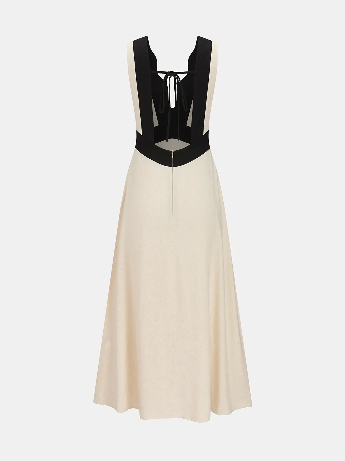 Sleeveless Contrast Trim Cotton Linen Midi Dress sold by COMMENSE product image thumbnail 3