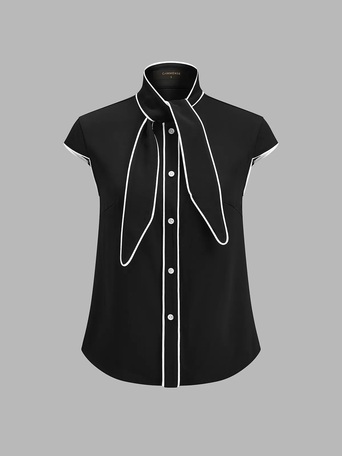 Contrast Piping Tie Neck Blouse sold by COMMENSE product image thumbnail 2